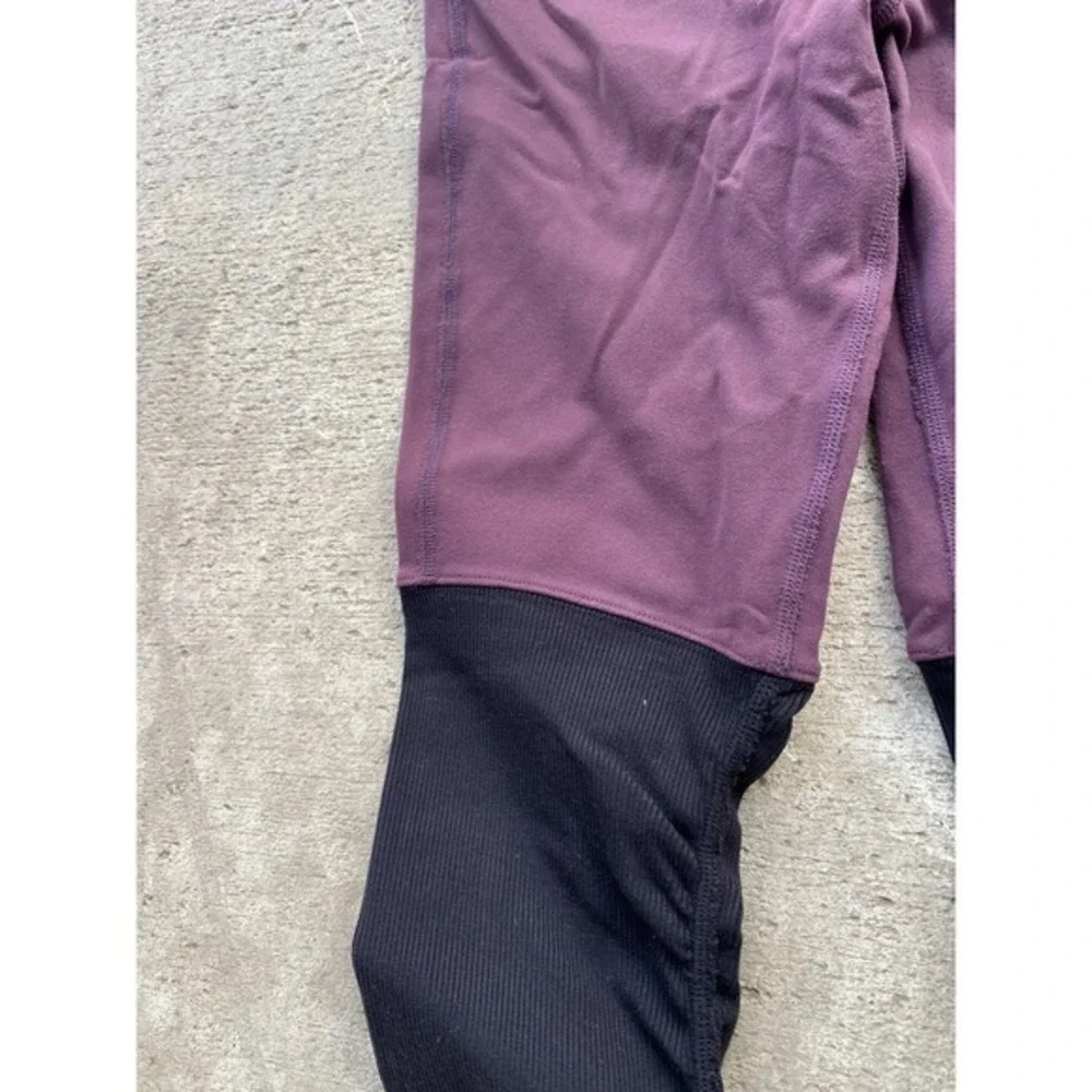 Alo Yoga Pants Womens Small Purple Black Colorblock Ribbed Goddess Leggings Tall